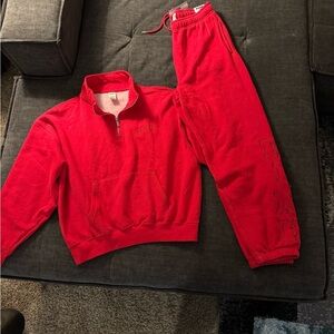NWT PINK Victoria's Secret Red Quarter-Zip Sweatshirt and Sweatpants